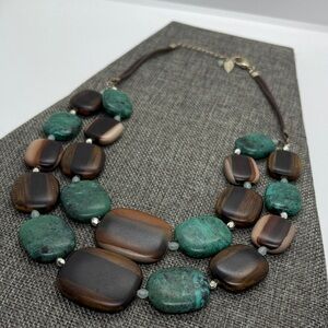 Coldwater Creek Green and Brown Statement Necklace